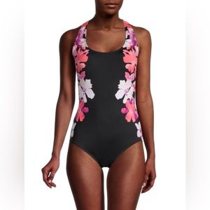 NWT CALVIN KLEIN SWIM Pink Floral Print Halterneck One-Piece Swimsuit SZ 12